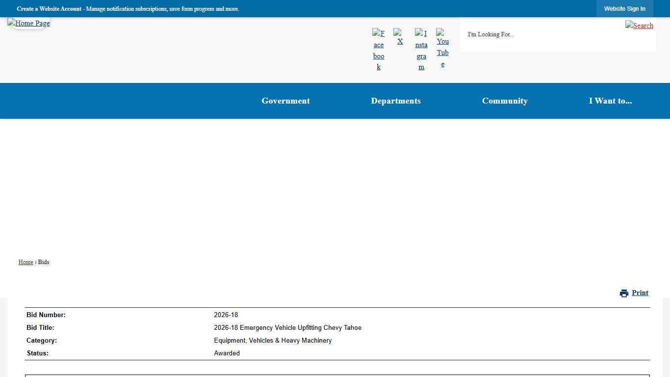 Bids • 2026-18 Emergency Vehicle Upfitting Chevy Tahoe