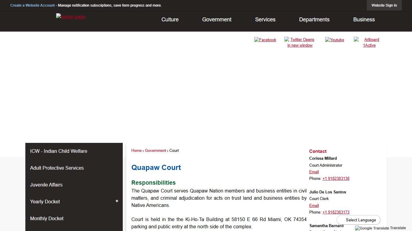 Quapaw Court Quapaw Tribe, OK - Official Website